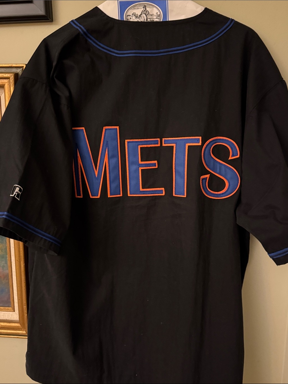 Vintage Mets Men’s Black Logo Zip-Up Jersey Medium Blue 1990s New York Baseball